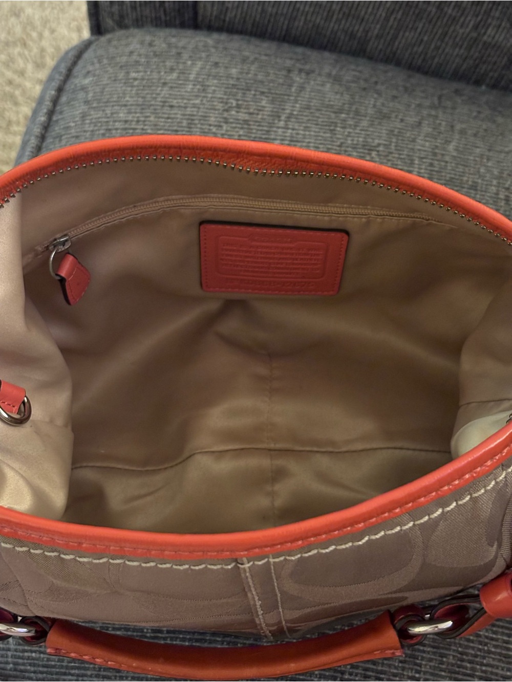 Coach K0868-12675 Signature Metallic Khaki Jacquard Orange Leather Shoulder Bag - Picture 7 of 16